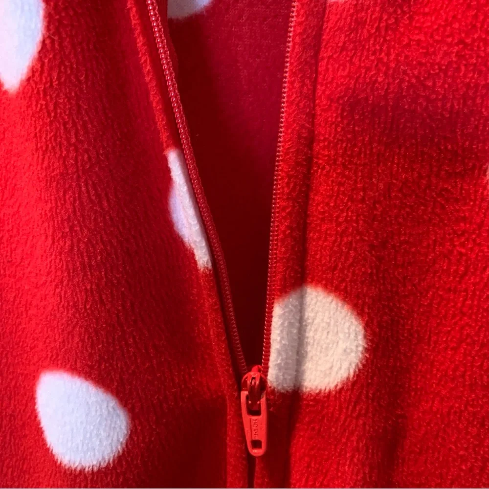 JUSTICE Girls Polka Dot Red Holiday Reindeer Hooded Zipper Bodysuit Footed P…